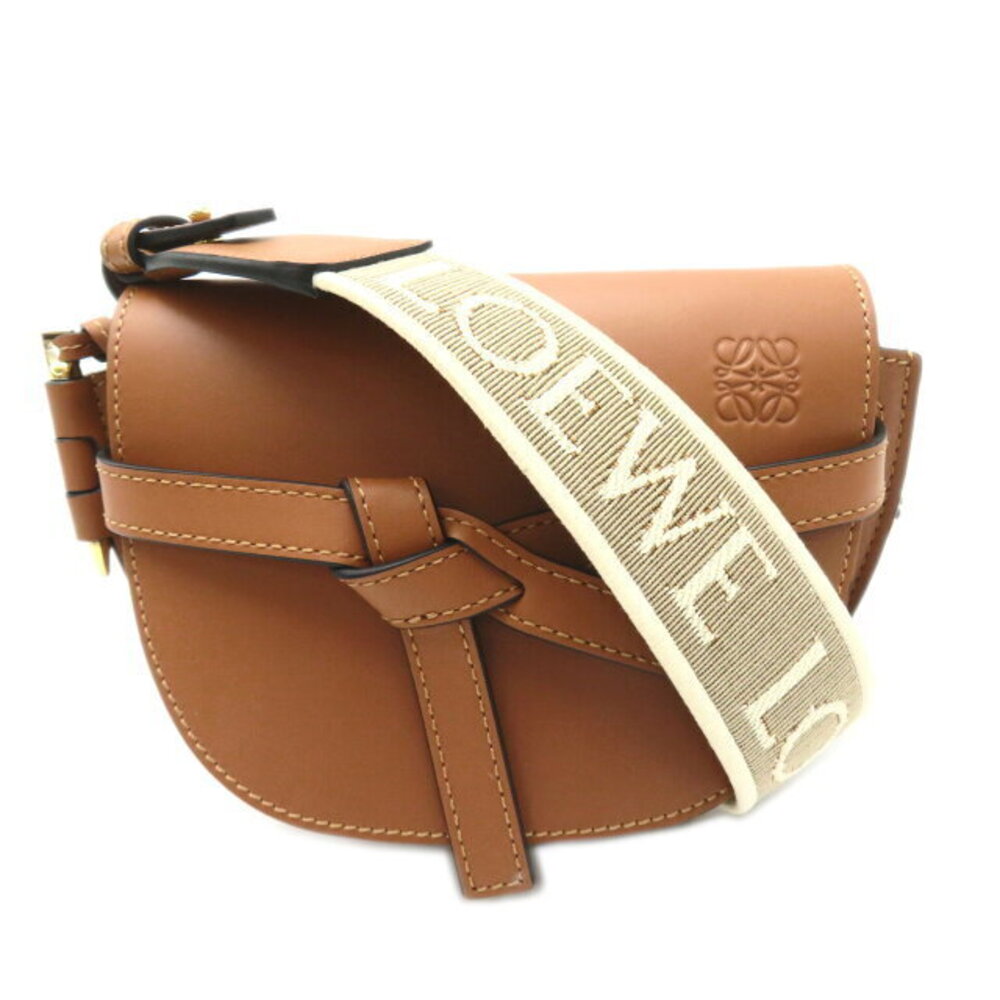 LOEWE Gate Dual Shoulder Bag Calfskin Leather Jacquard Brown Tan - Picture 1 of 10